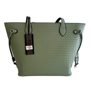 New Vegan Womens Green Boutique Woven Tote Bag